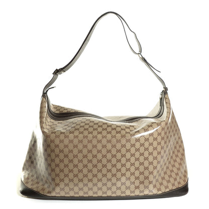 Gucci Crystal Monogram Large Travel Hobo Beige Brown 1 of 9