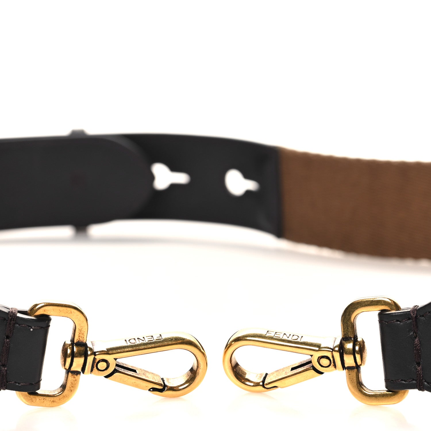 Fendi Ribbon Vitello Century FF 1974 Flat Studded Strap You Fango Marrone Ebano 3 of 5