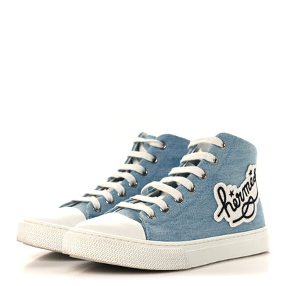 Hermes Denim Illico High Top Sneakers 35 Bleu Clair White 4 of 9