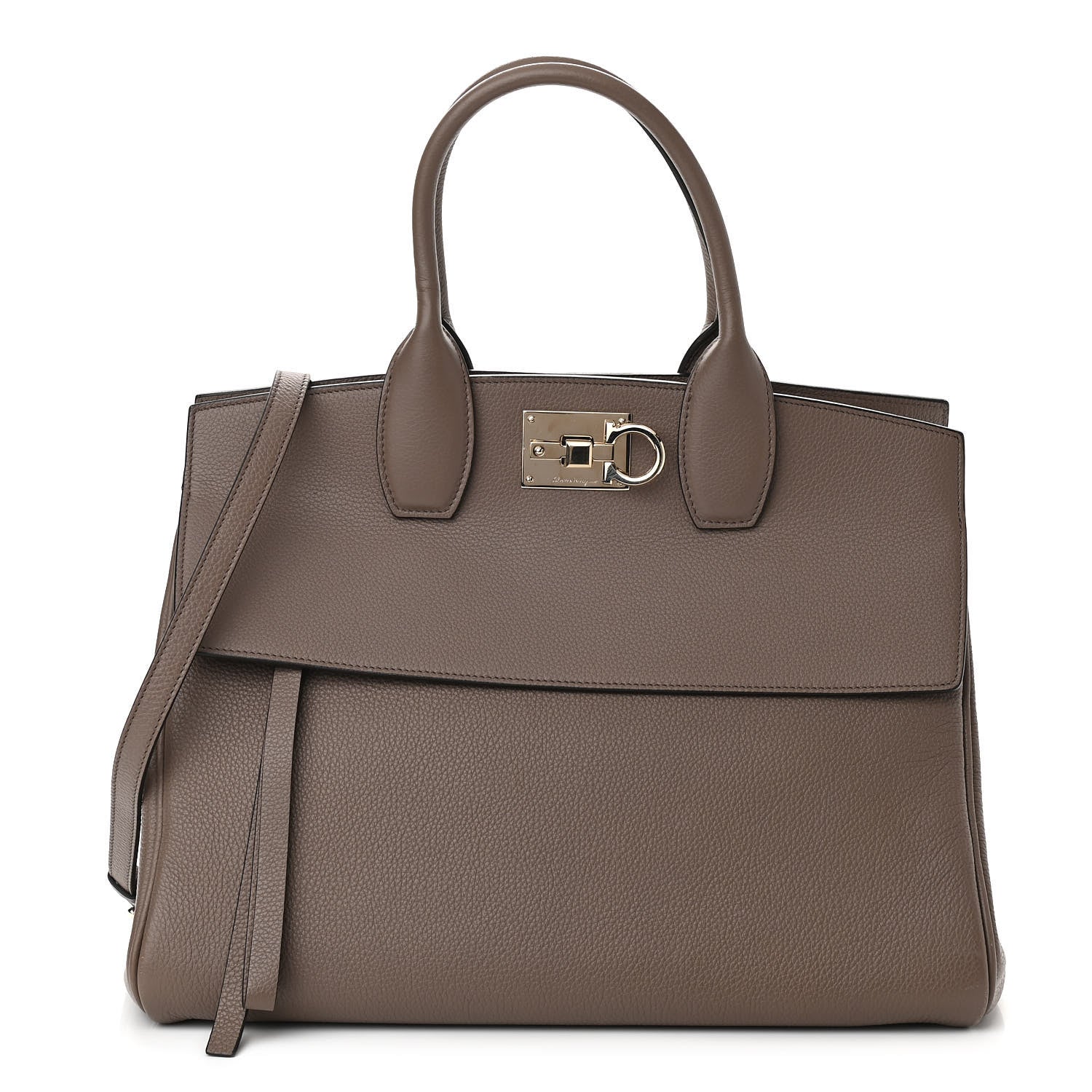 Salvatore Ferragamo Hammered Calfskin Medium Studio Bag Caraway Seed 1 of 10
