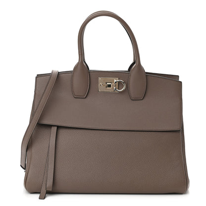 Salvatore Ferragamo Hammered Calfskin Medium Studio Bag Caraway Seed 1 of 10