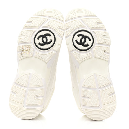 Chanel Suede Calfskin Fabric CC Sneakers 37.5 White 5 of 9