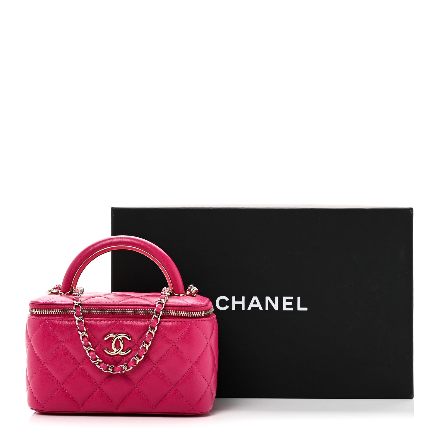 Chanel Lambskin Quilted Small Charming Top Handle Vanity Case With Chain Dark Pink 12 of 12