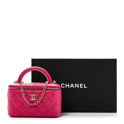 Chanel Lambskin Quilted Small Charming Top Handle Vanity Case With Chain Dark Pink 12 of 12