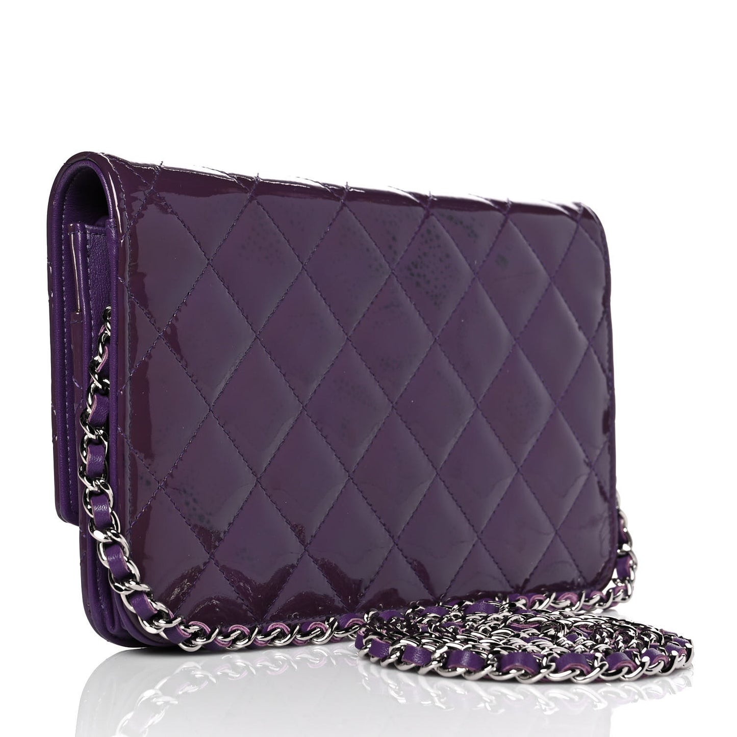 Patent Quilted Brilliant Wallet On Chain WOC Violet