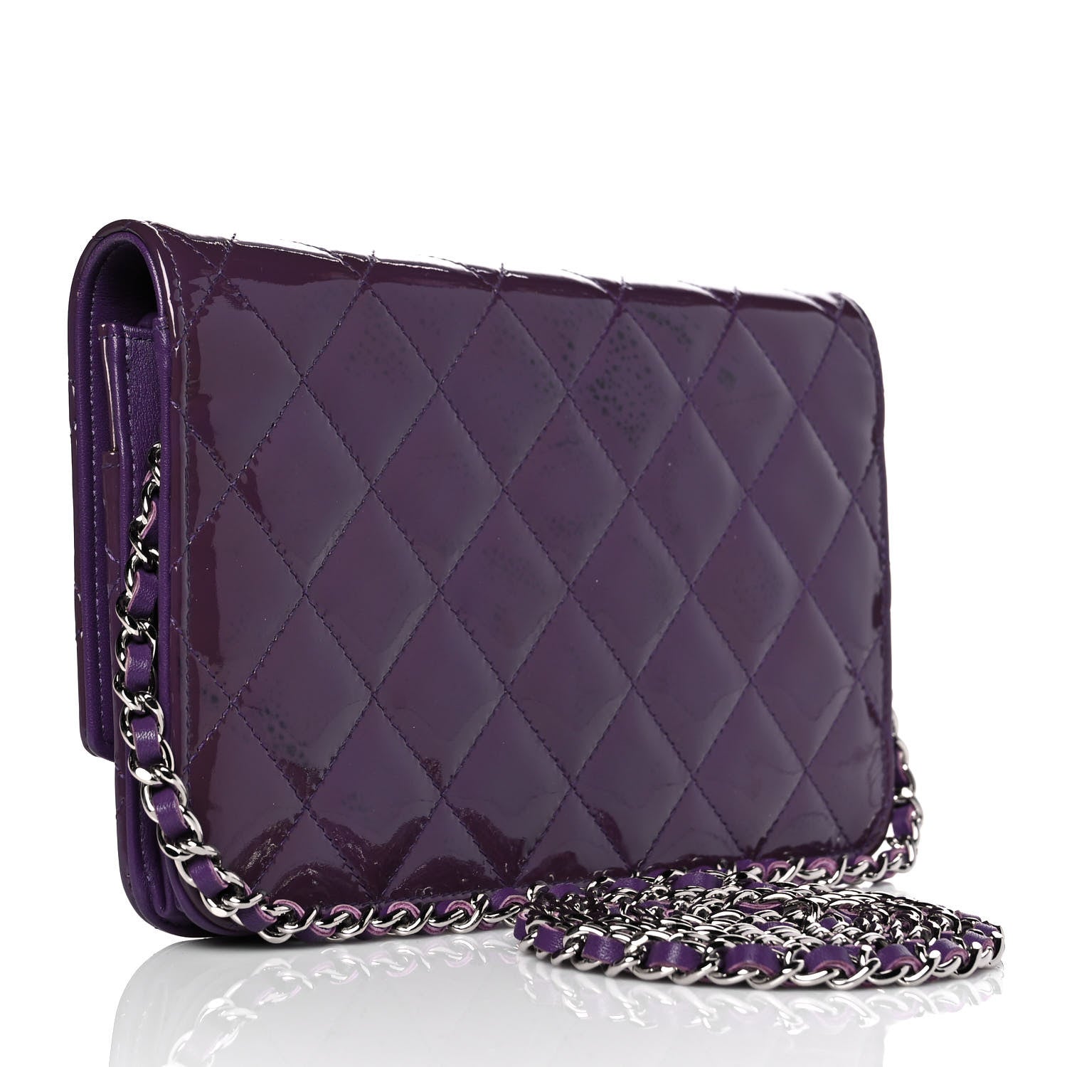 Chanel Patent Quilted Brilliant Wallet On Chain WOC Violet 2 of 11