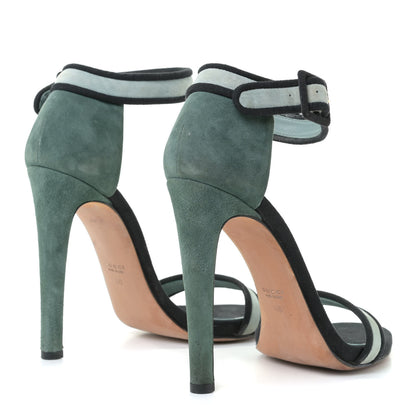 Gucci Suede Dempsey Contrast Ankle Strap Sandals 40 Green Black 3 of 16