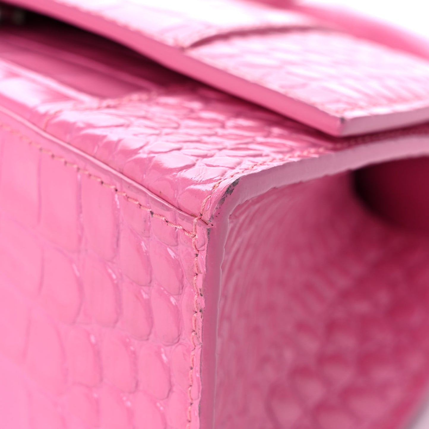 Shiny Calfskin Crocodile Embossed Small Hourglass Top Handle Bag Baby Pink
