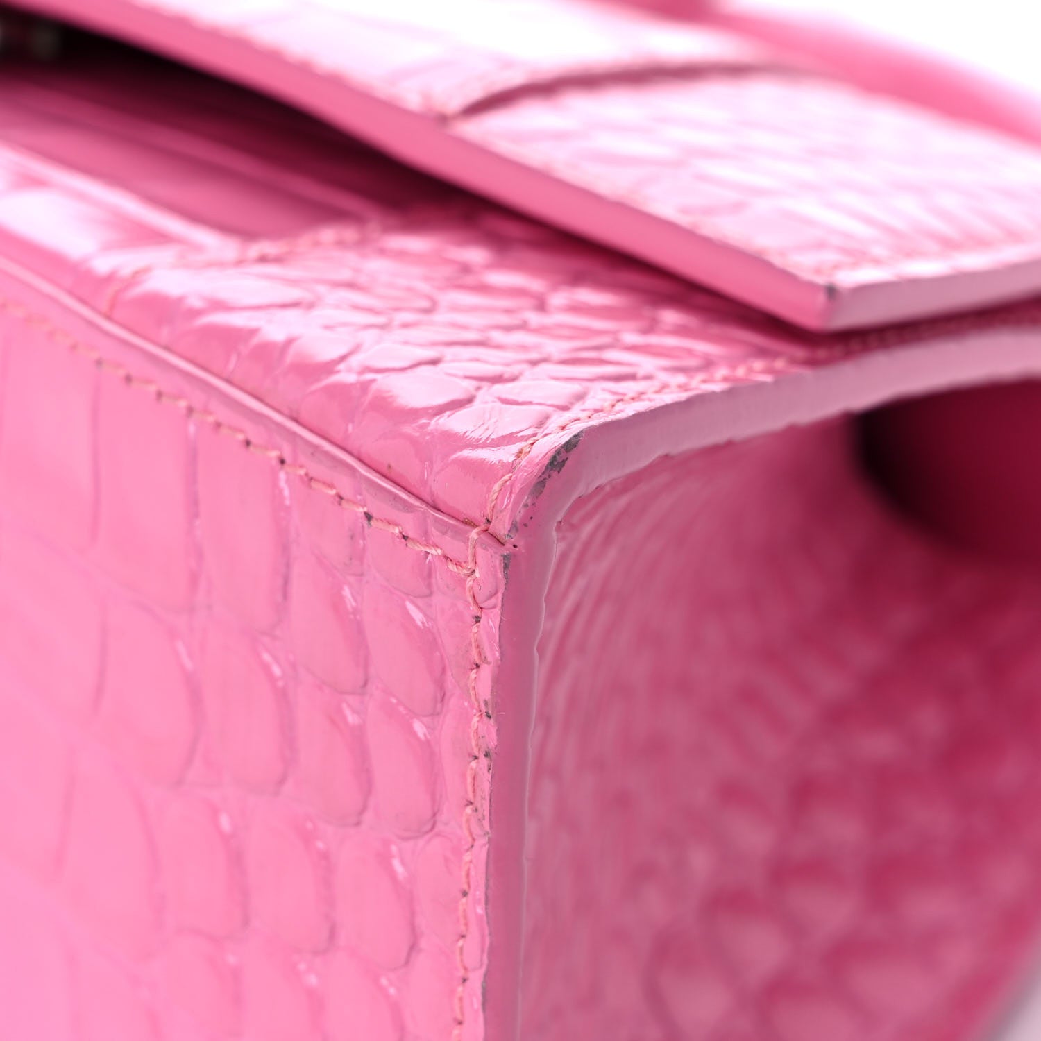 Balenciaga Shiny Calfskin Crocodile Embossed Small Hourglass Top Handle Bag Baby Pink 9 of 11