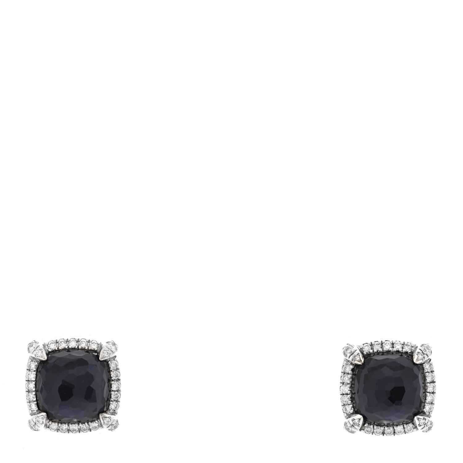 David Yurman Sterling Silver Diamond Black Orchid 9mm Chatelaine Bezel Earrings 1 of 4