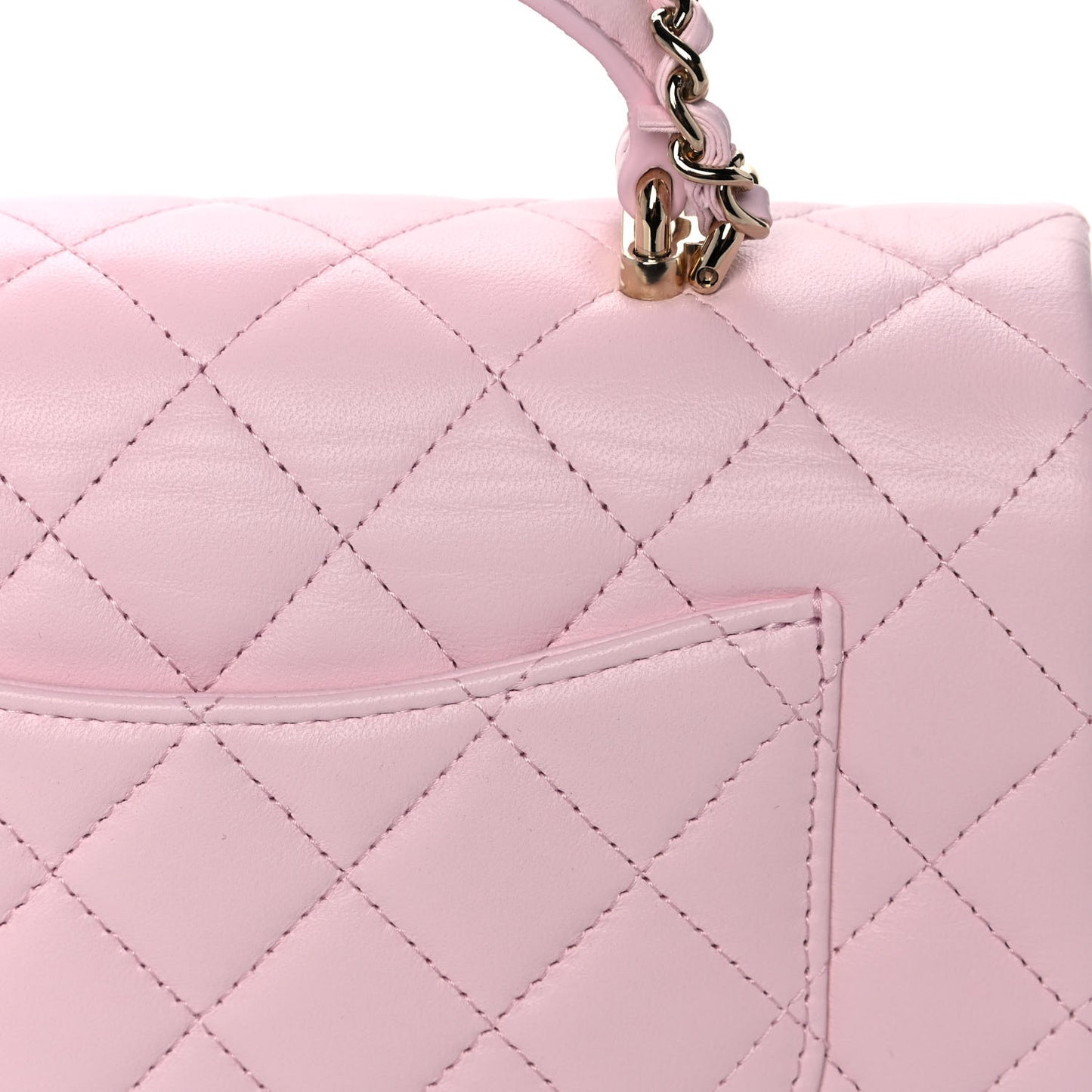 Lambskin Quilted Mini Top Handle Rectangular Flap Light Pink