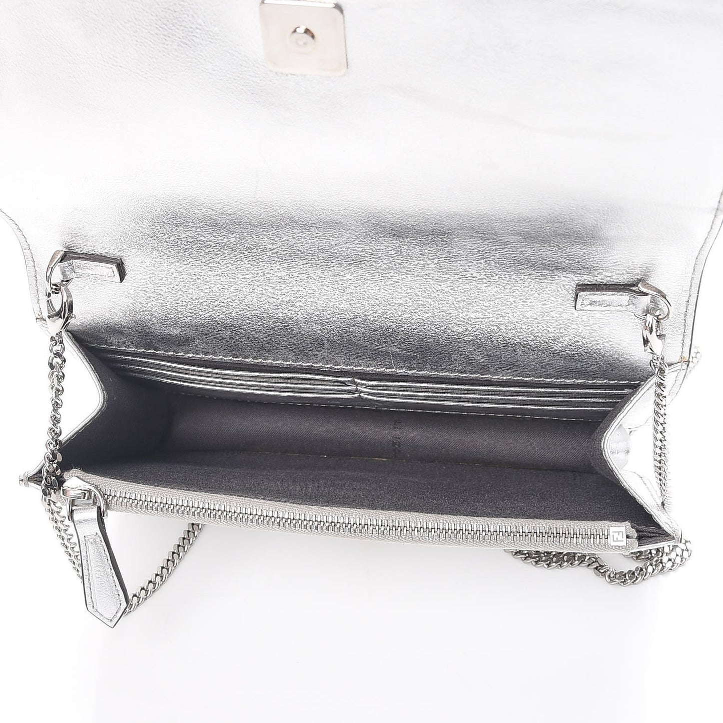 Vitello Catalan Mirror Flowerland Tube Wallet On Chain Argento