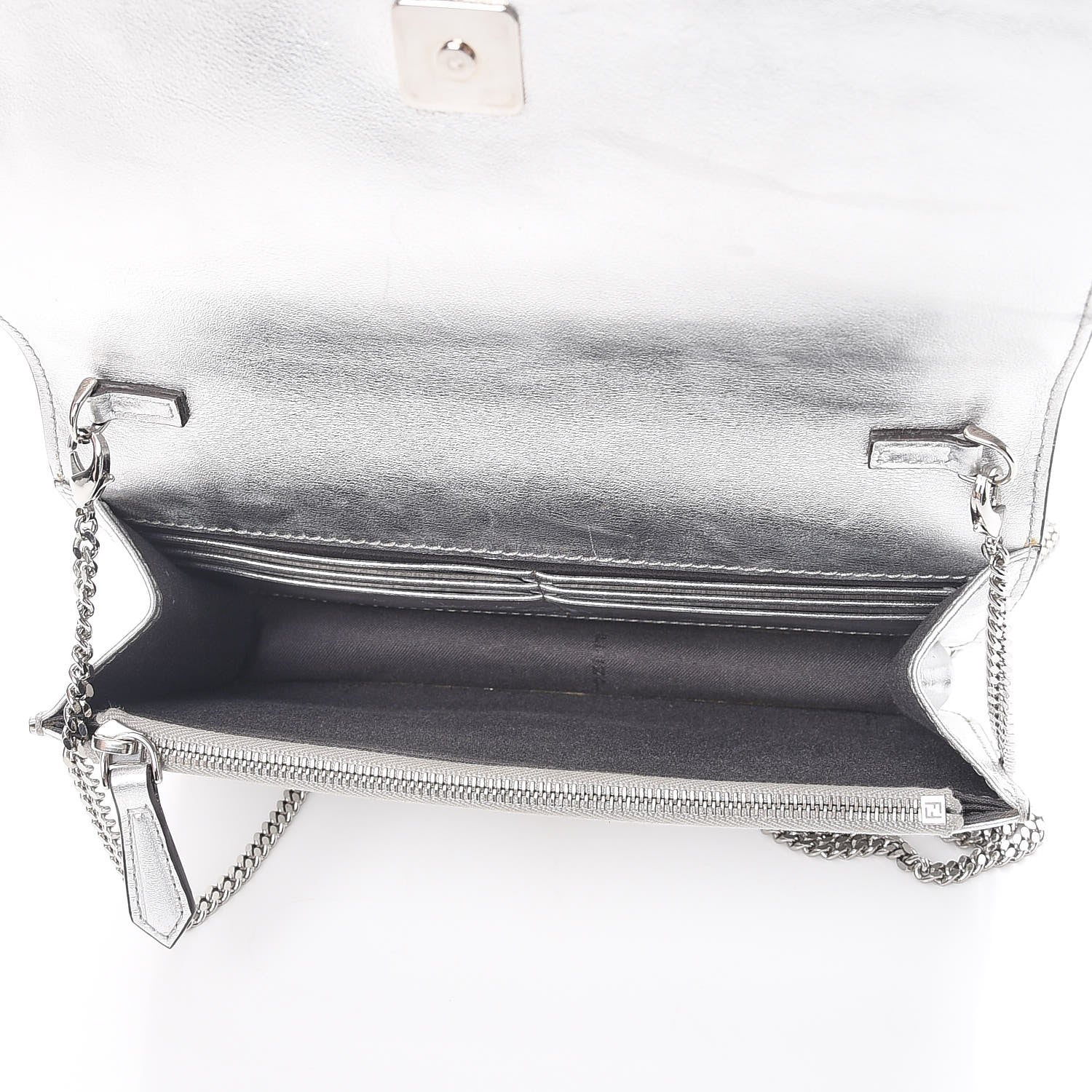 Fendi Vitello Catalan Mirror Flowerland Tube Wallet On Chain Argento 5 of 11