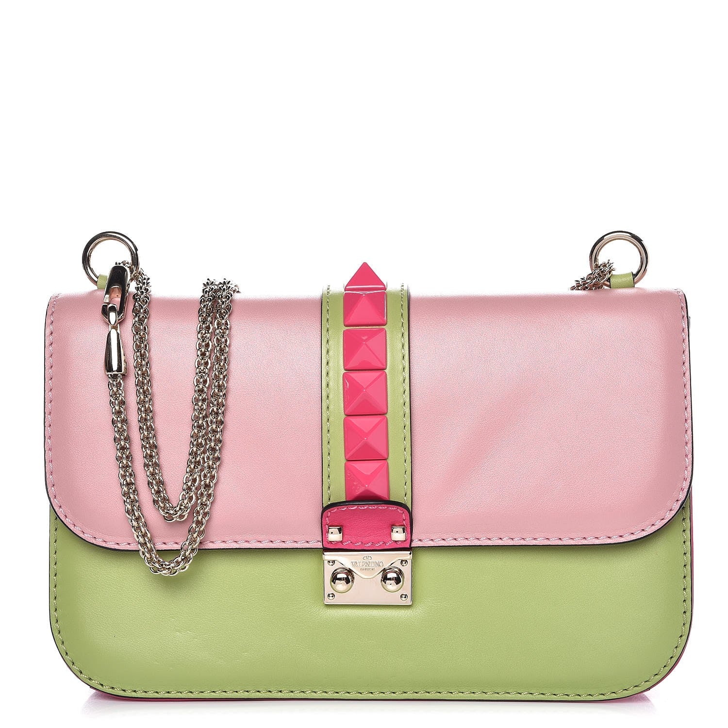 Valentino Garavani Vitello Tri-Color Medium Glam Lock Rockstud Flap Pop Gardenia Pop Apple Pop Fuxia 1 of 7