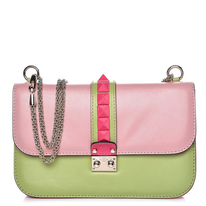 Valentino Garavani Vitello Tri-Color Medium Glam Lock Rockstud Flap Pop Gardenia Pop Apple Pop Fuxia 1 of 7