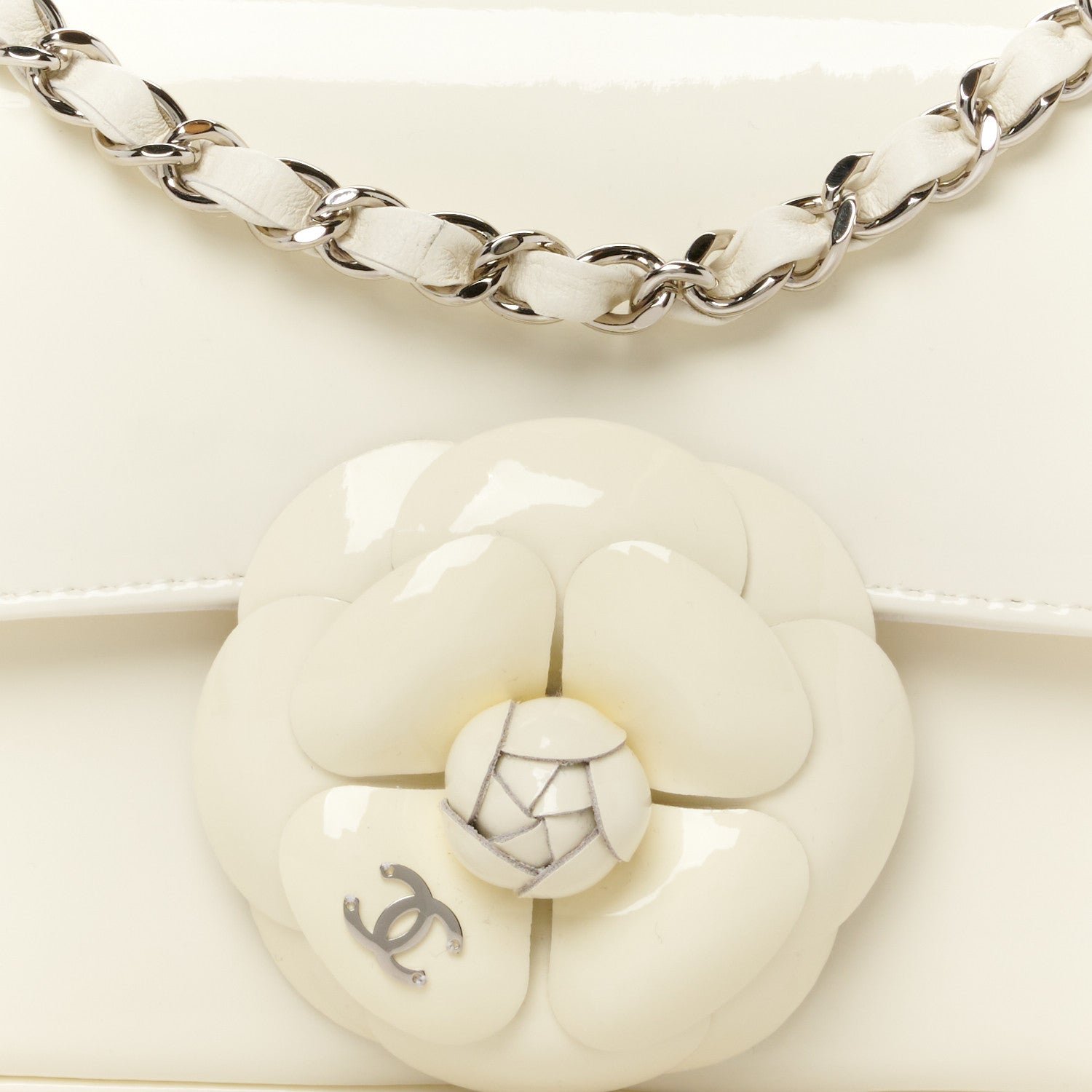 Chanel Patent Calfskin Small Camellia Single Flap White 8 of 10