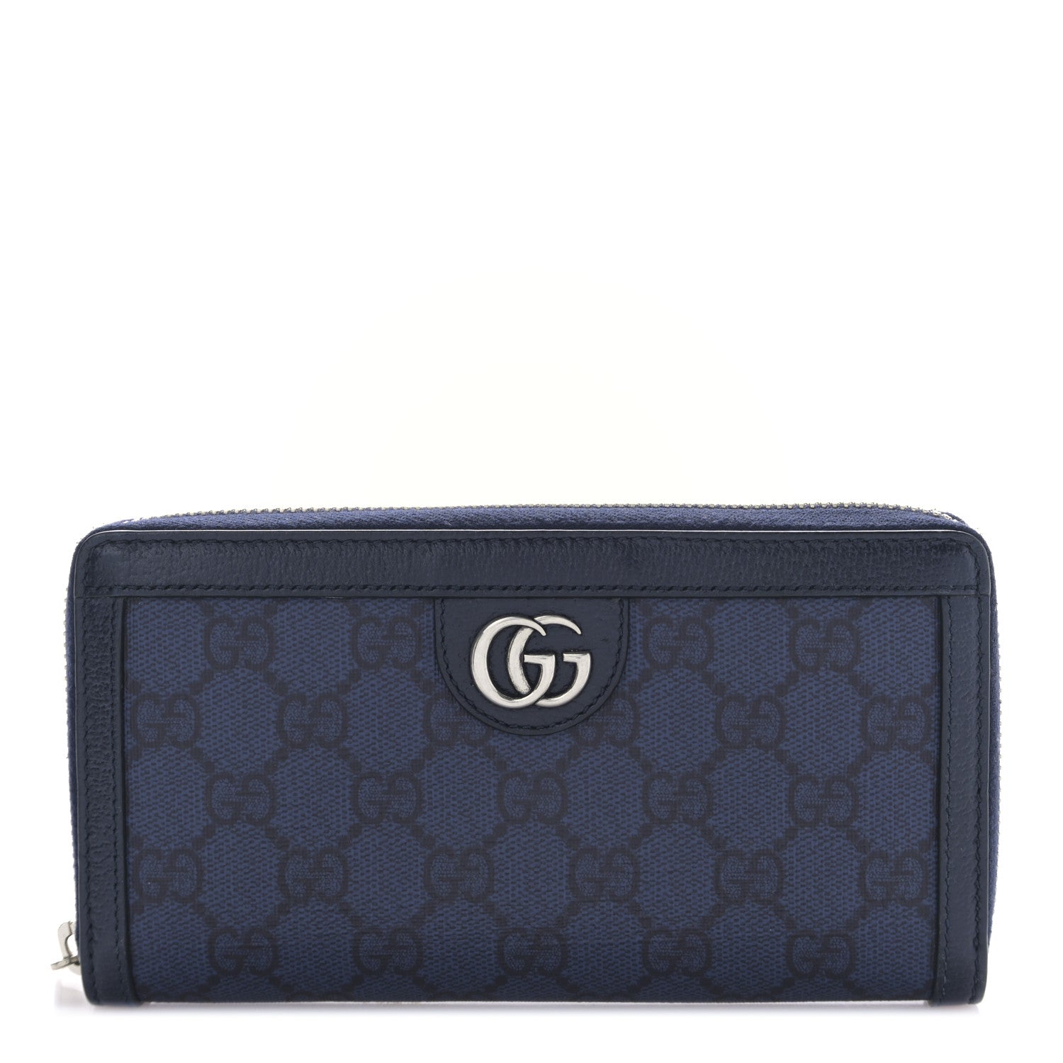 Gucci GG Supreme Monogram Textured Dollar Calfskin Ophidia Zip Around Wallet Blue Dark Blue 1 of 9