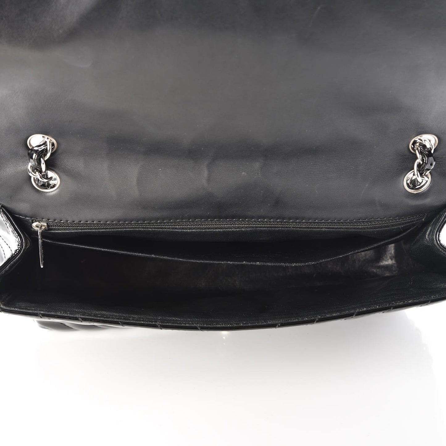 Patent Chevron Quilted Maxi Single Flap Black