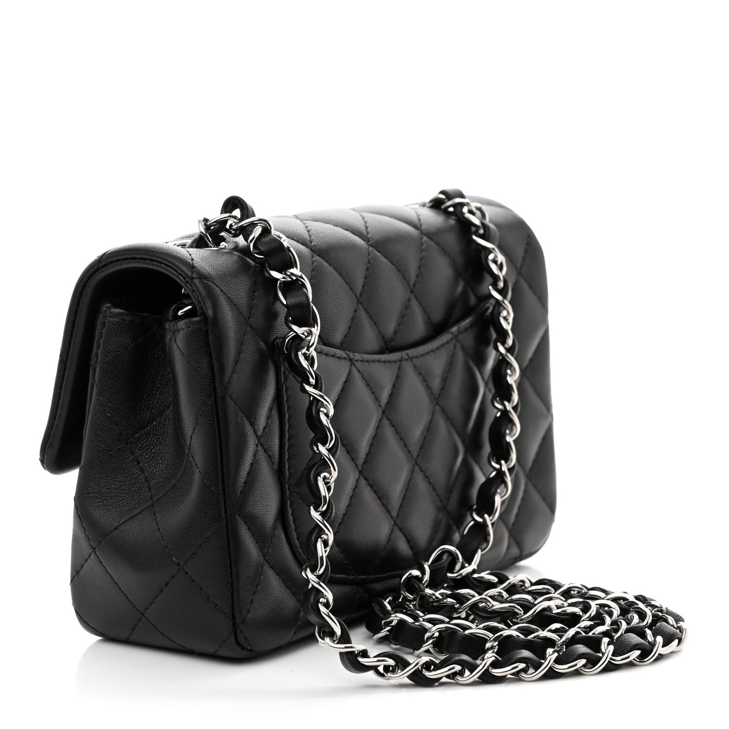 Lambskin Quilted Mini Rectangular Flap Black