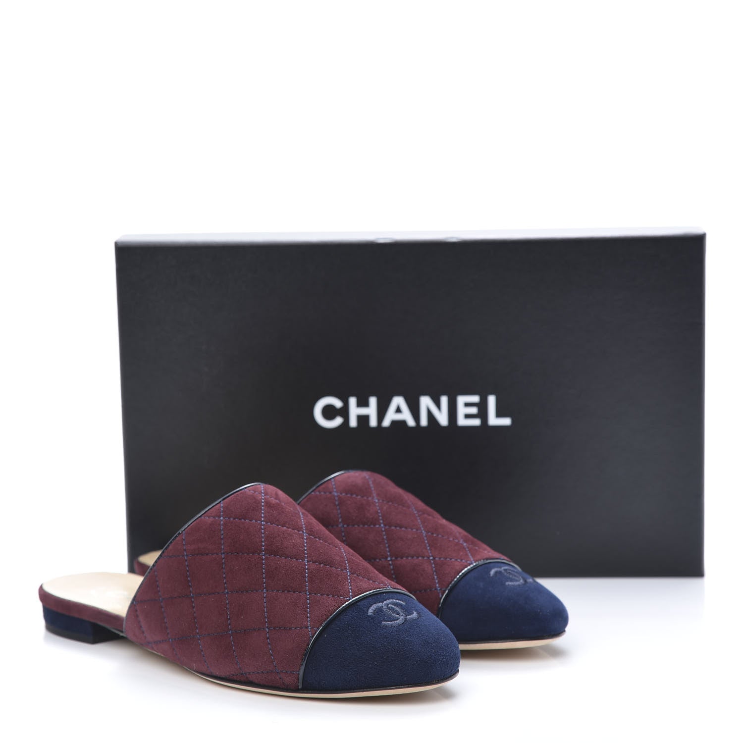 Chanel Suede Quilted Mules 38 Burgundy Navy 11 of 12