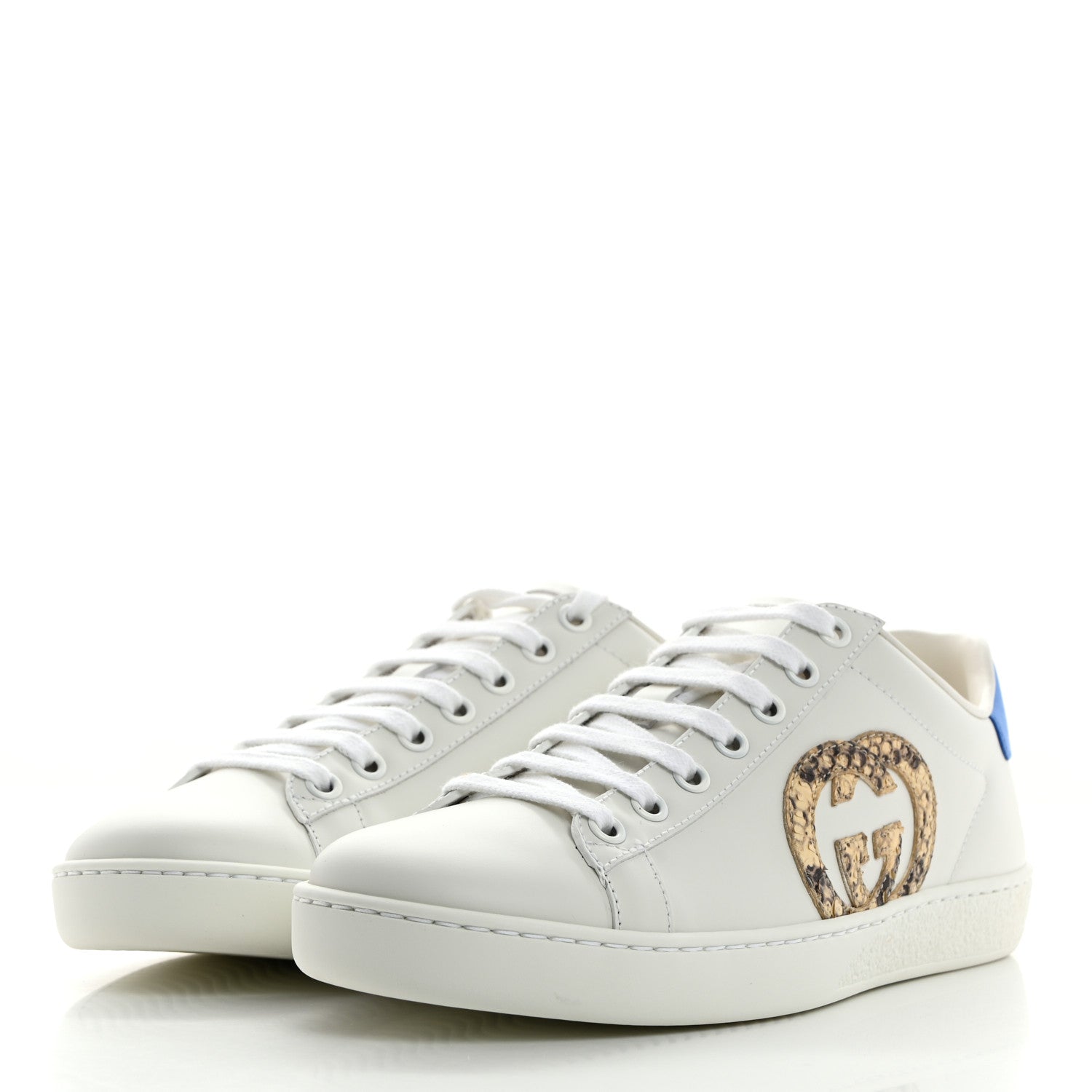 Gucci Calfskin Miro Soft Snakeskin Womens Ace Sneakers 36.5 White 3 of 9