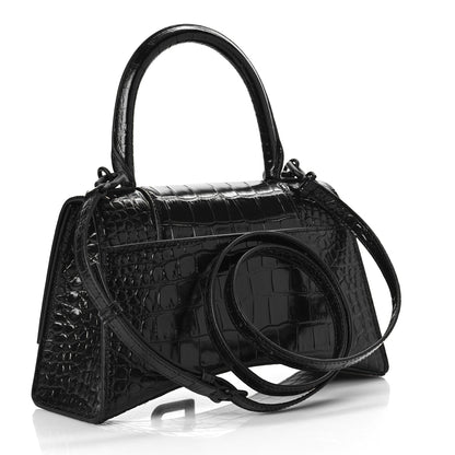 Balenciaga Shiny Calfskin Monochrome Crocodile Embossed Small Hourglass Top Handle Bag Black 2 of 9