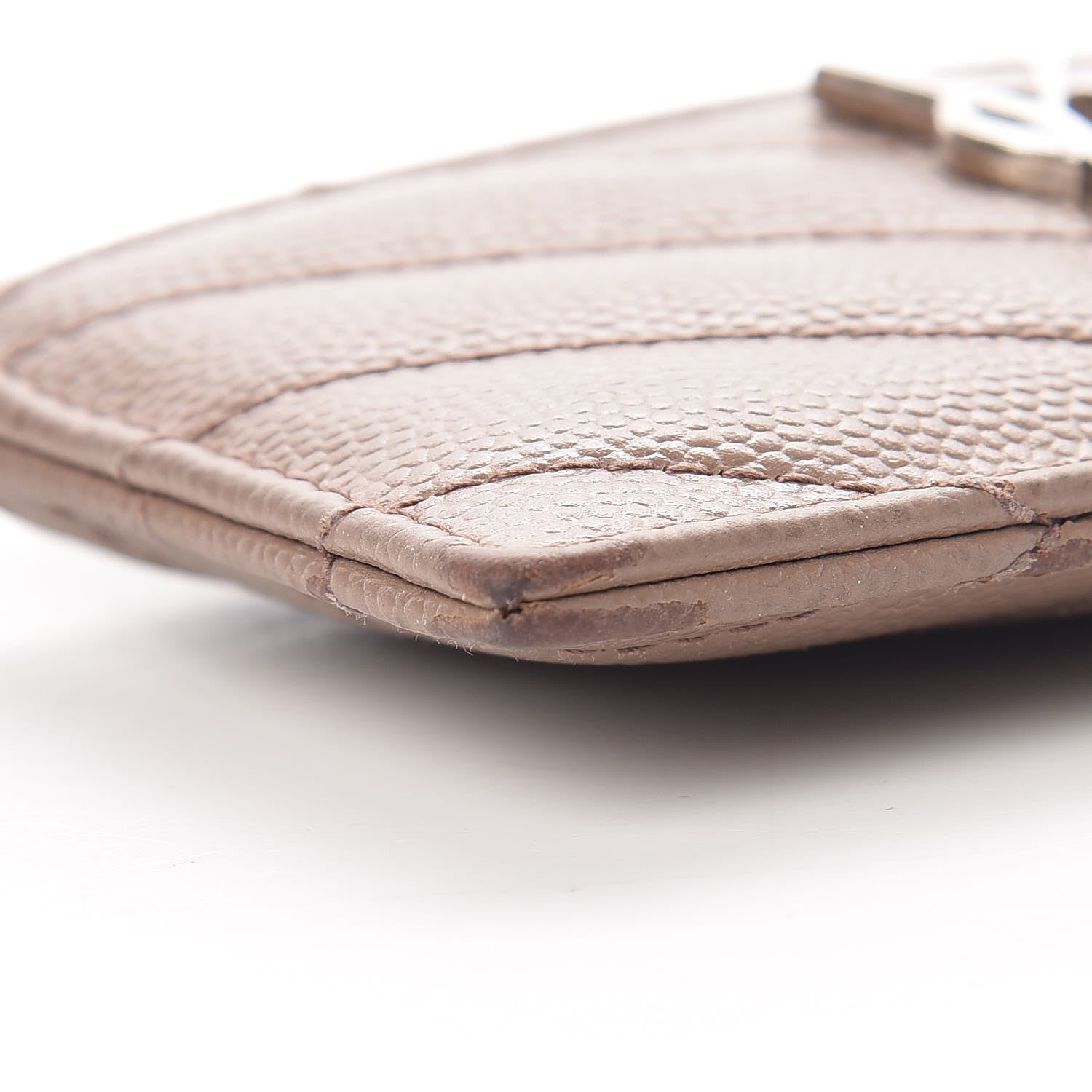 Saint Laurent Grain De Poudre Matelasse Chevron Monogram Credit Card Case Dark Beige 8 of 14