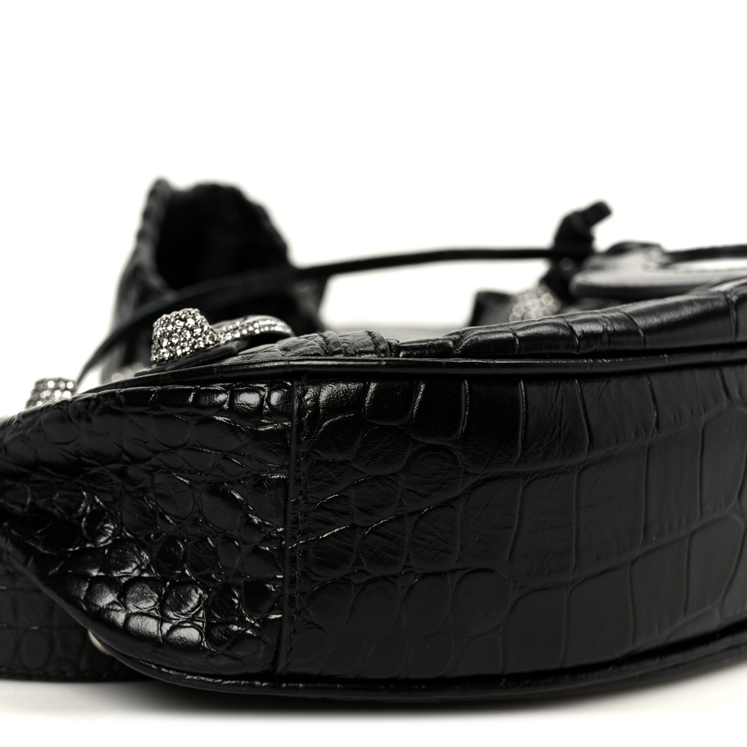 Balenciaga Extra Supple Calfskin Crystal Crocodile Embossed Le Cagole Shoulder Bag XS Black 9 of 10