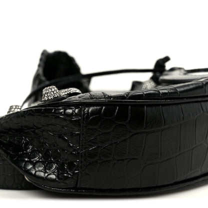 Balenciaga Extra Supple Calfskin Crystal Crocodile Embossed Le Cagole Shoulder Bag XS Black 9 of 10