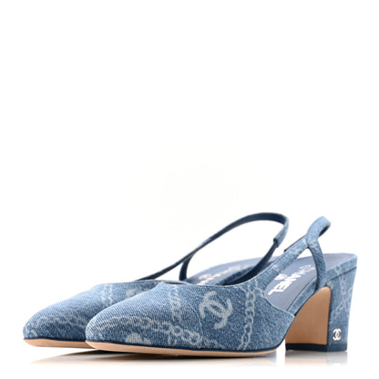 Chanel Denim Cap Toe Denim Slingback Pumps 39 Blue 4 of 10