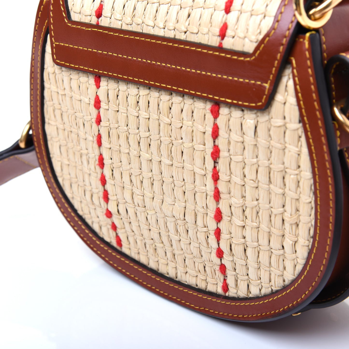 Calfskin Raffia Embroidered Small Tess Bag Sepia Brown