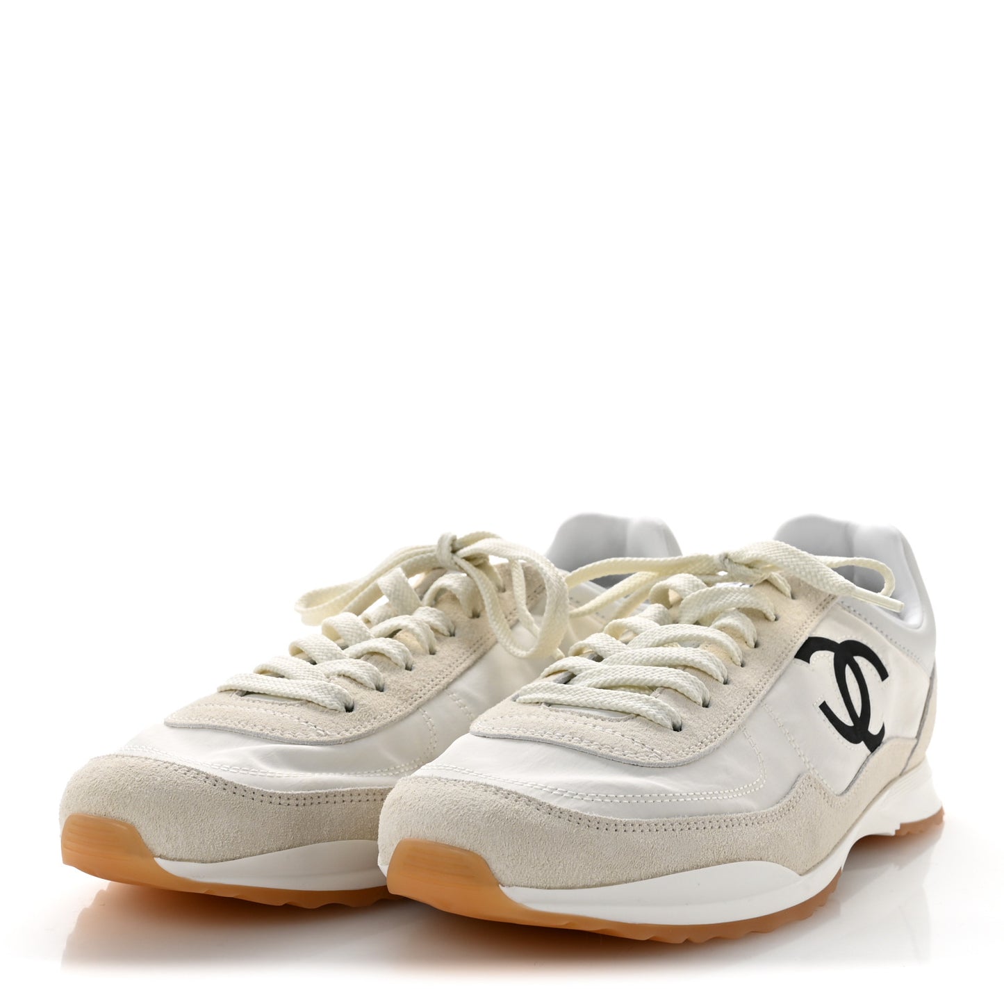 Fabric Embossed Suede Calfskin Womens CC Sneakers 38.5 White Black