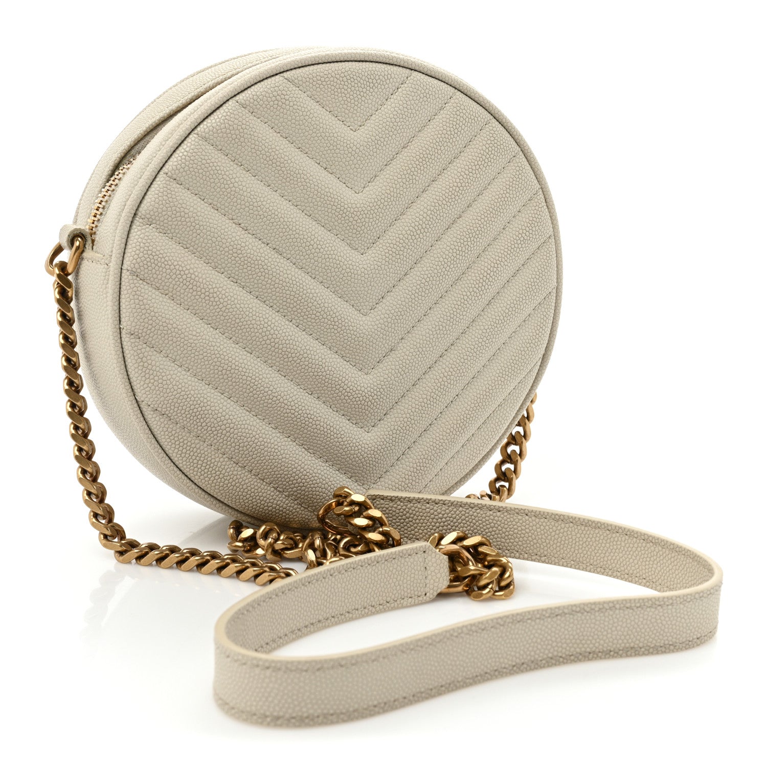 Saint Laurent Grain De Poudre Matelasse Chevron Quilted Round Vinyle Camera Bag Crema Soft 3 of 15