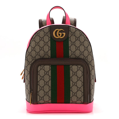 Gucci GG Supreme Monogram Textured Dollar Calfskin Web Small Ophidia Day Backpack Beige Ebony Fluorescent Fuchsia 1 of 11