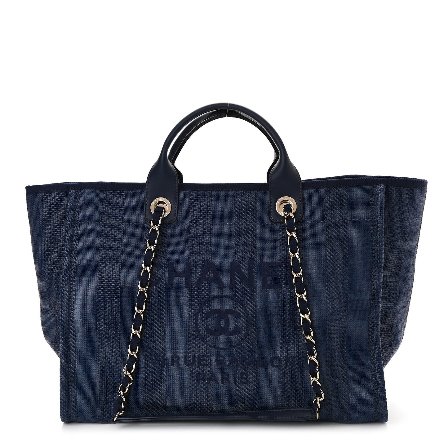 Mixed Fibers Striped Medium Deauville Tote Navy Blue