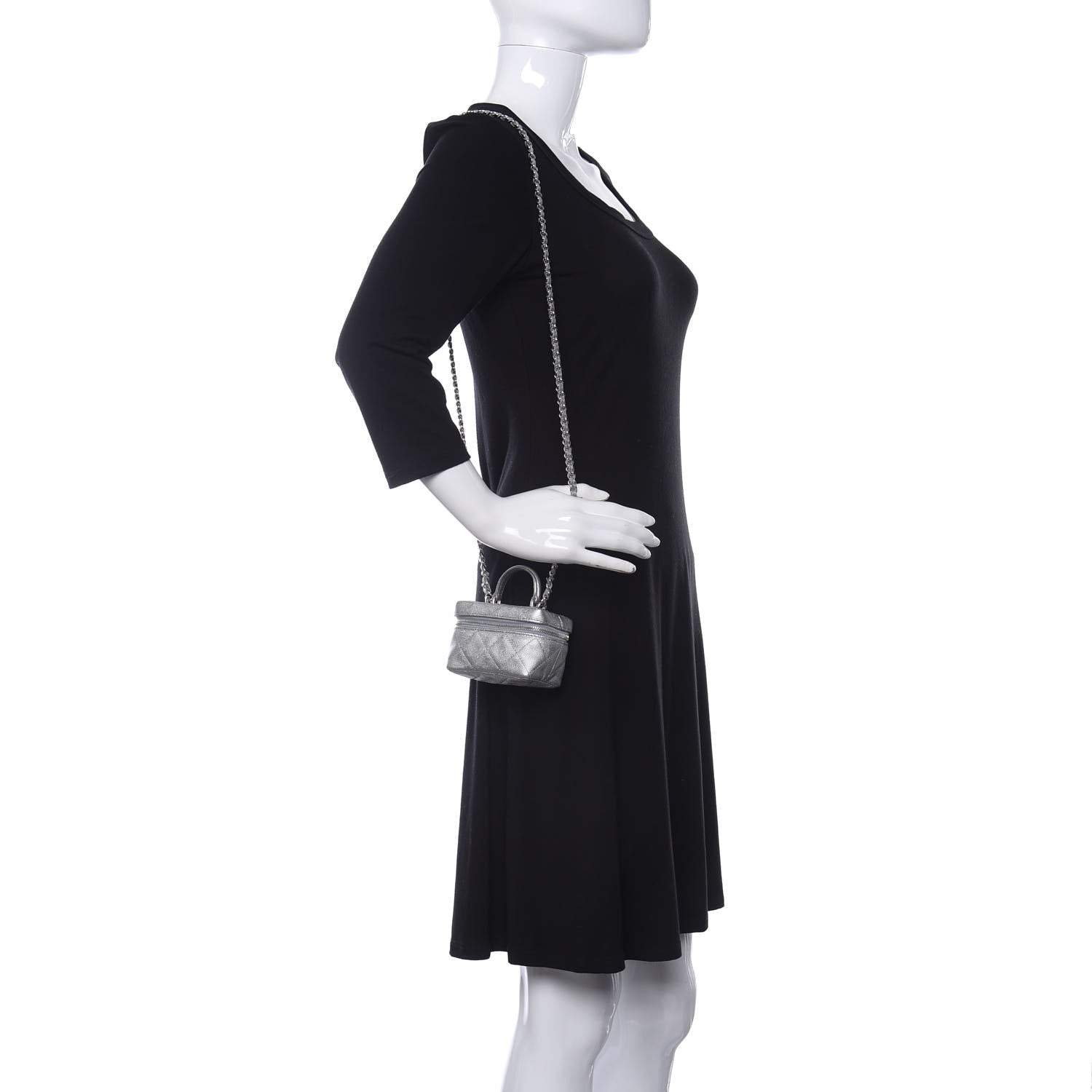 Chanel Metallic Caviar Quilted Mini Top Handle Vanity With Chain Silver 2 of 11