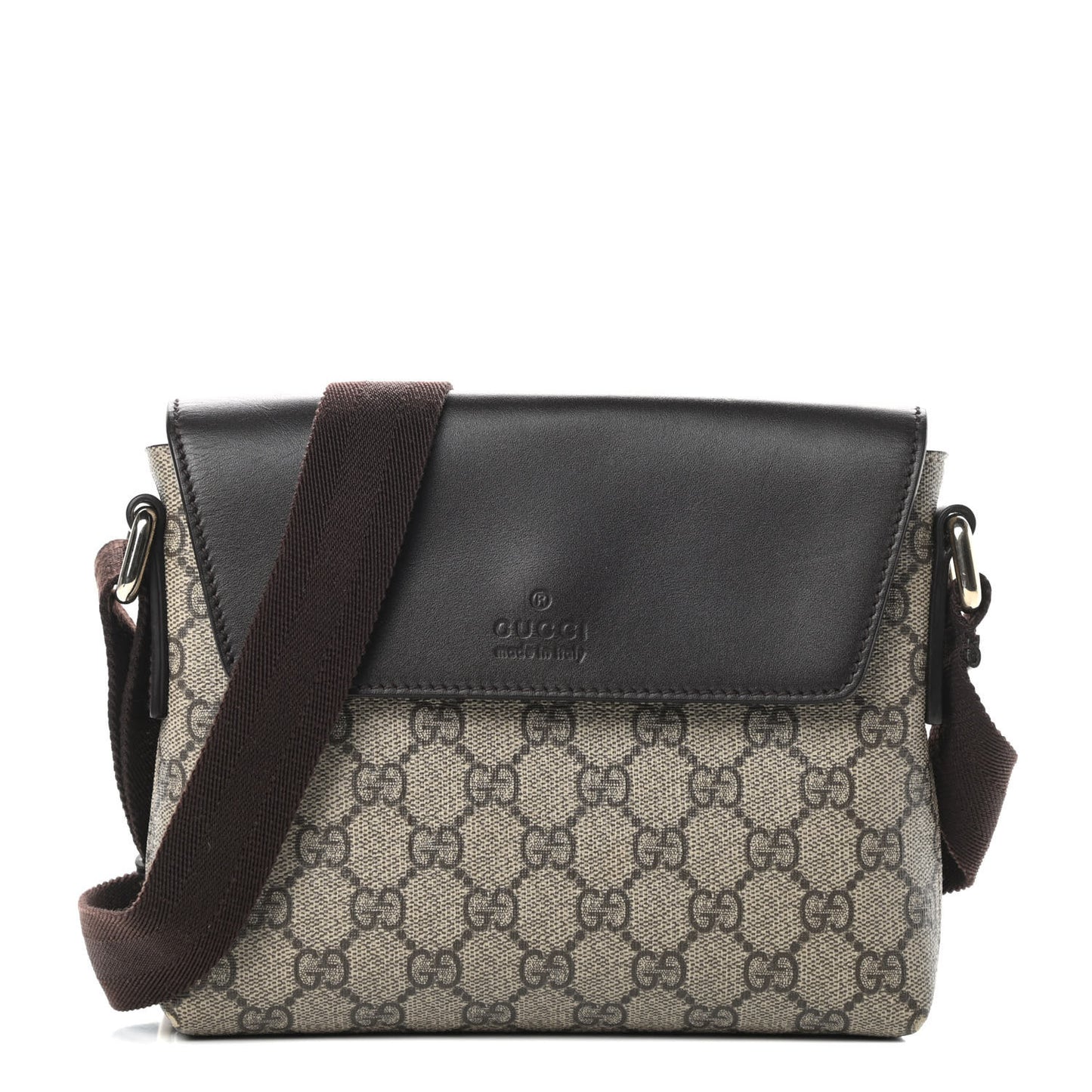 GG Supreme Monogram Selleria Calfskin Small Satchel Messenger Bag Beige Ebony Cocoa Dark Chocolate