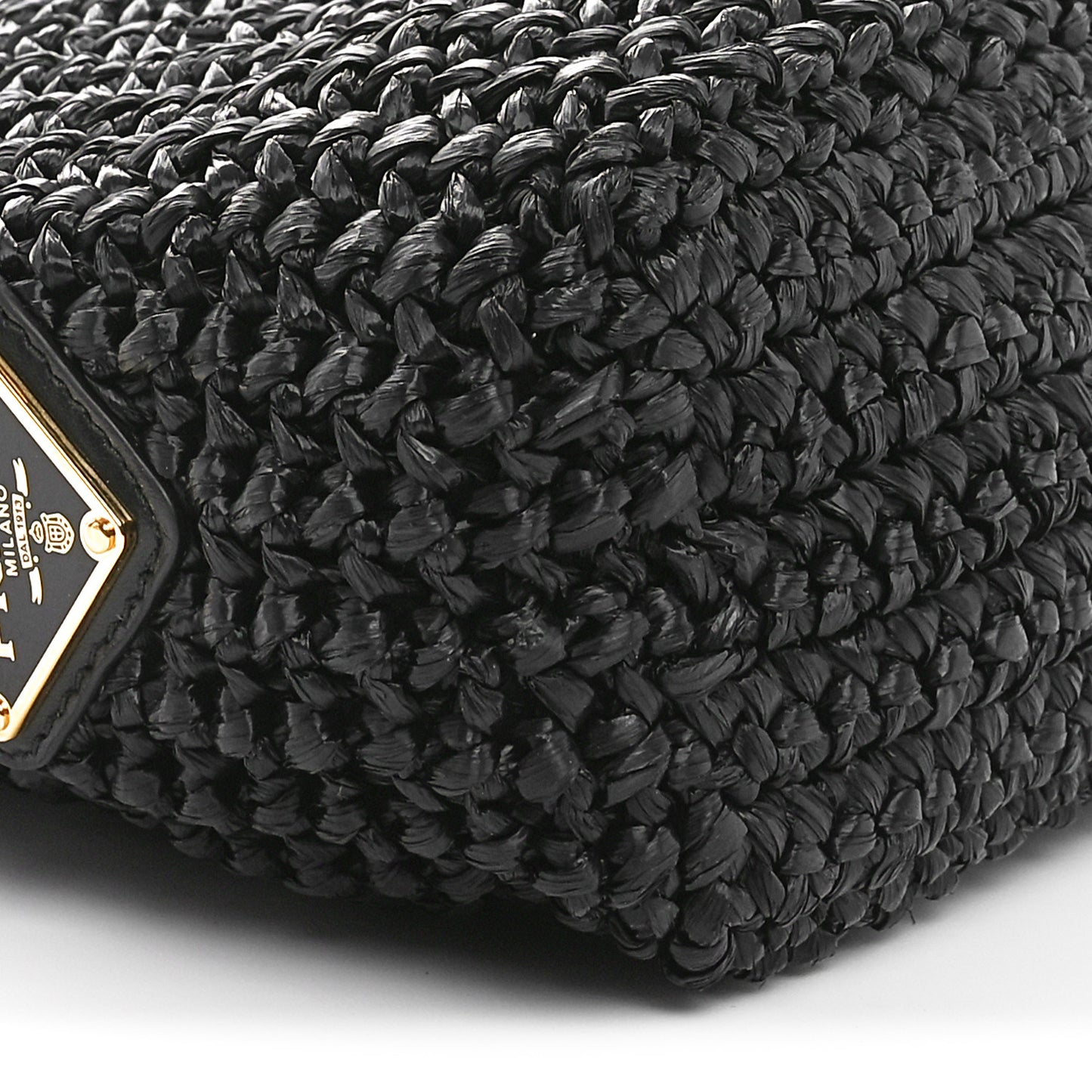 Yarn Raffia Effect Crochet Small Logo Tote Black