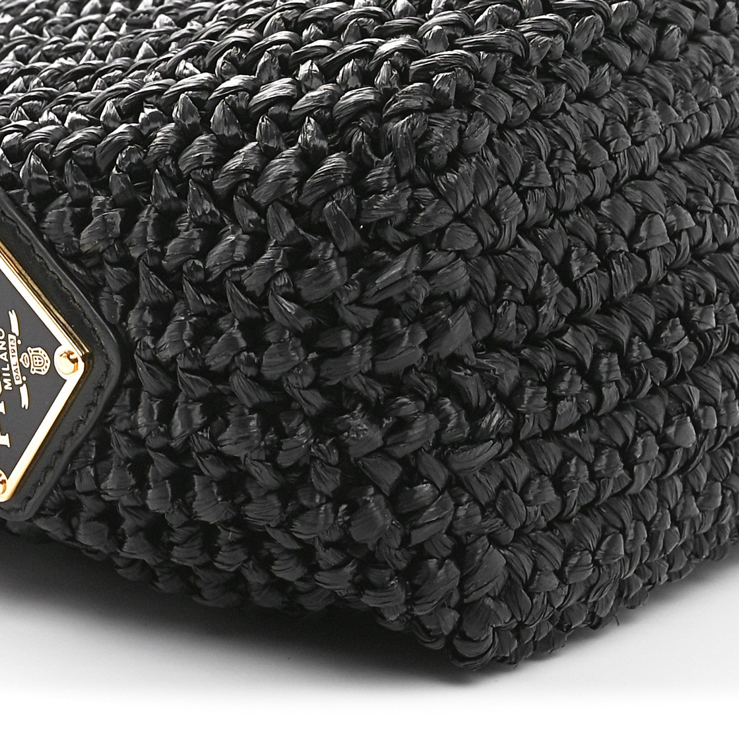Prada Yarn Raffia Effect Crochet Small Logo Tote Black 8 of 9