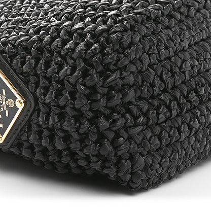 Prada Yarn Raffia Effect Crochet Small Logo Tote Black 8 of 9