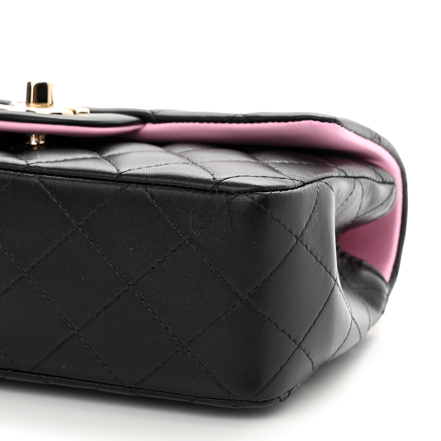 Lambskin Quilted Bi-Color Mini Top Handle Rectangular Flap Black Lilac