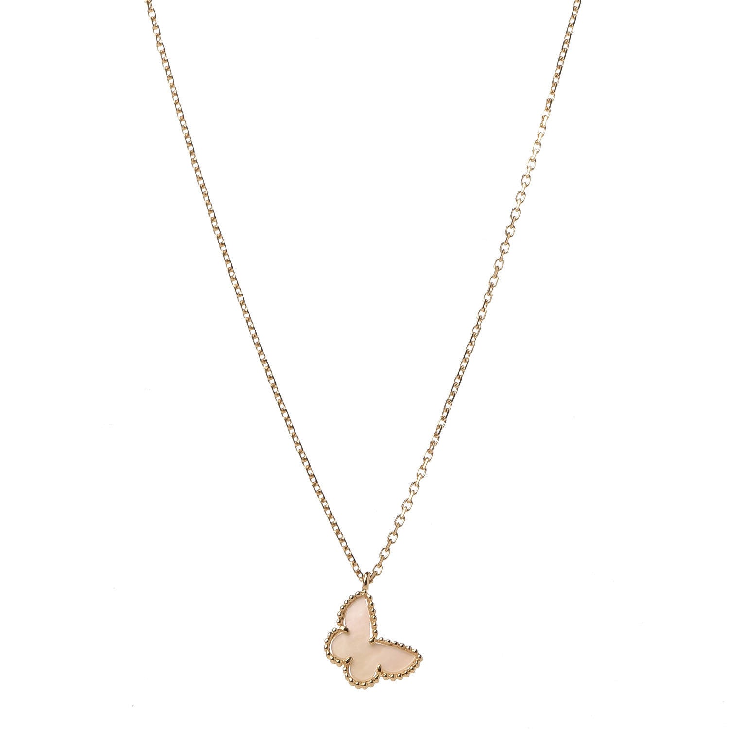 Van Cleef & Arpels 18K Yellow Gold Mother of Pearl Sweet Alhambra Butterfly Pendant Necklace 1 of 8