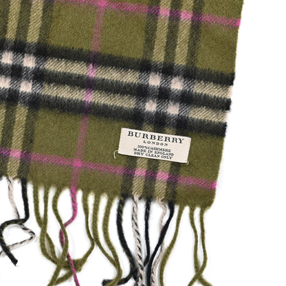 Burberry Cashmere Classic Check Fringe Scarf Green 3 of 4