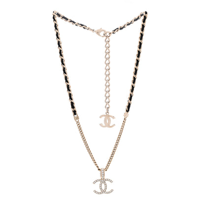Chanel Lambskin Crystal CC Chain Pendant Necklace Black Gold 3 of 6
