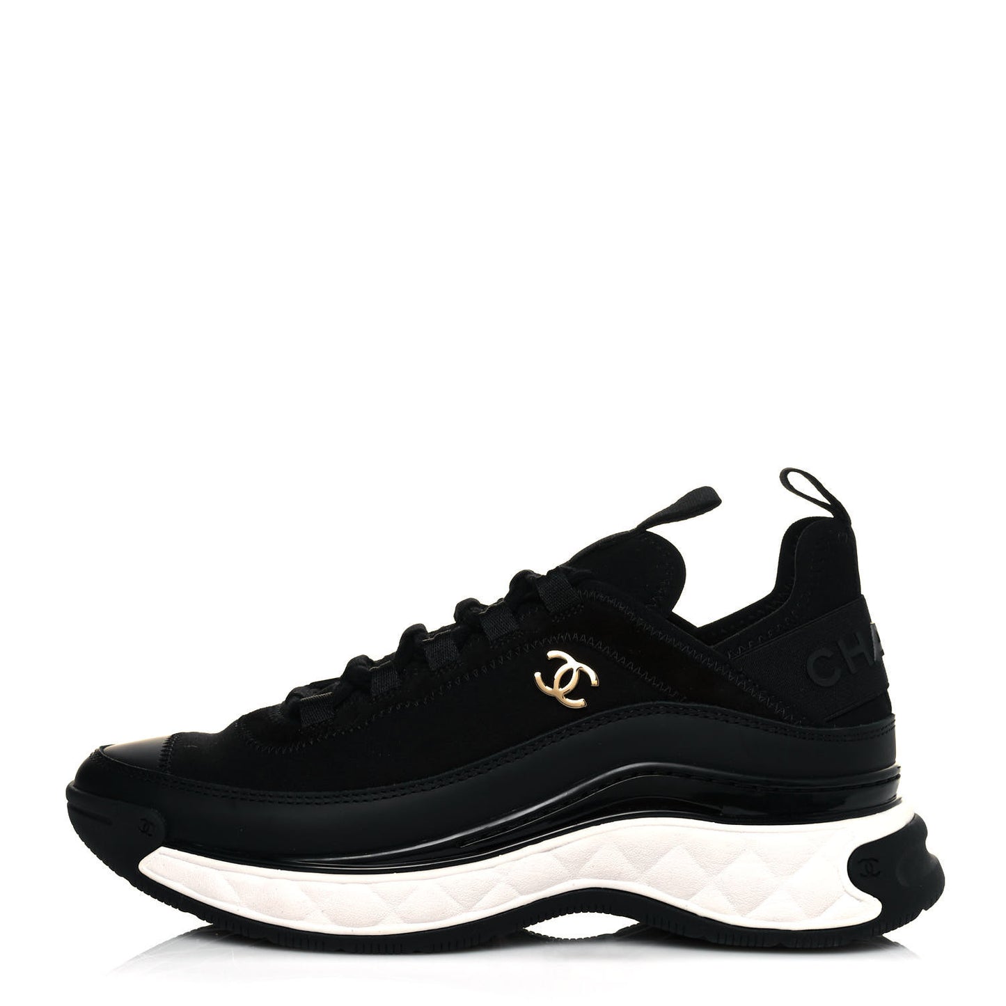 Velvet Calfskin Mixed Fibers CC Sneakers 36 Black
