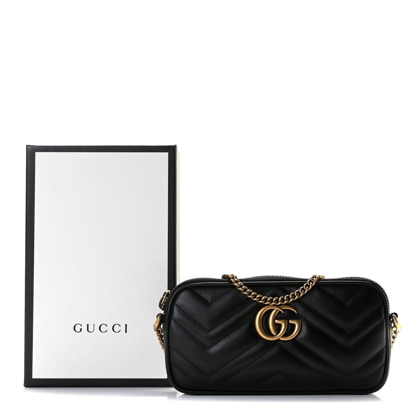 Calfskin Matelasse Mini GG Marmont Chain Crossbody Bag Black