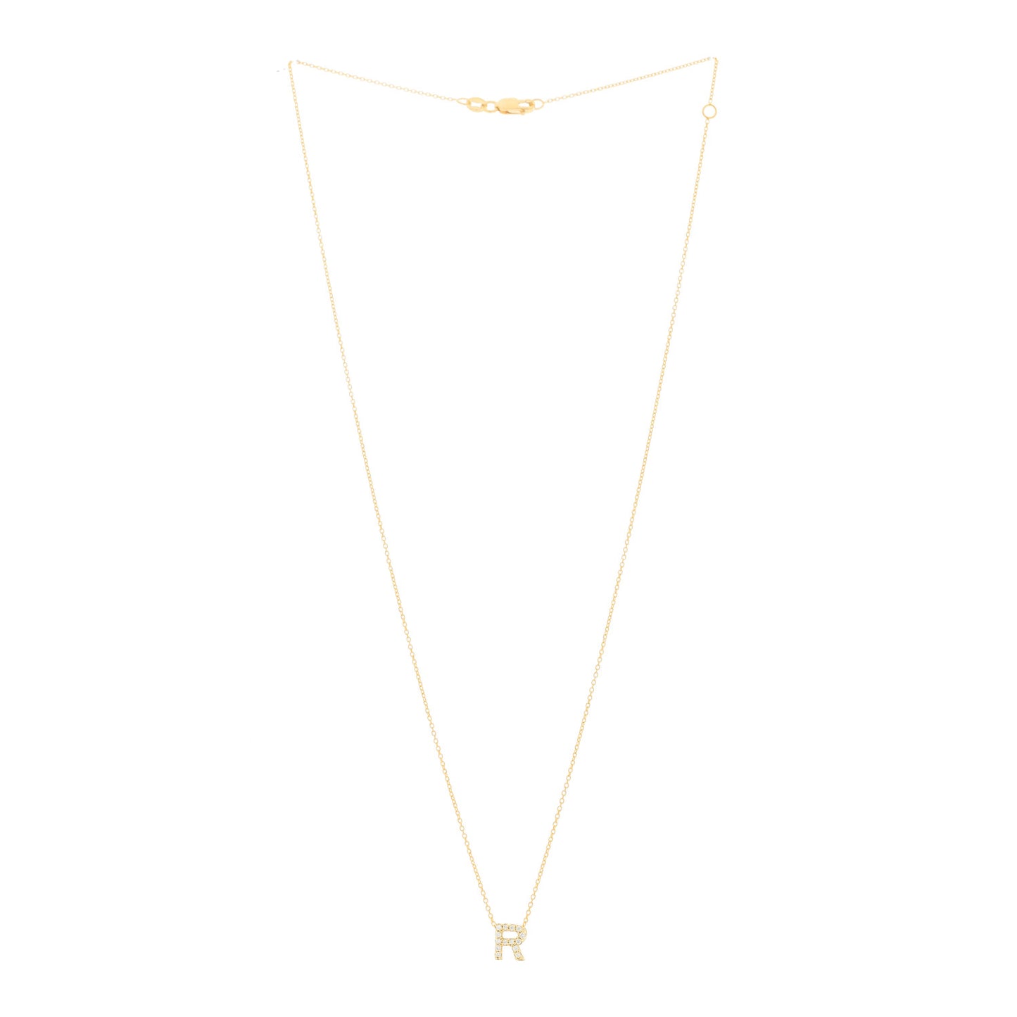 18K Yellow Gold Diamond Love Letter R Pendant Necklace