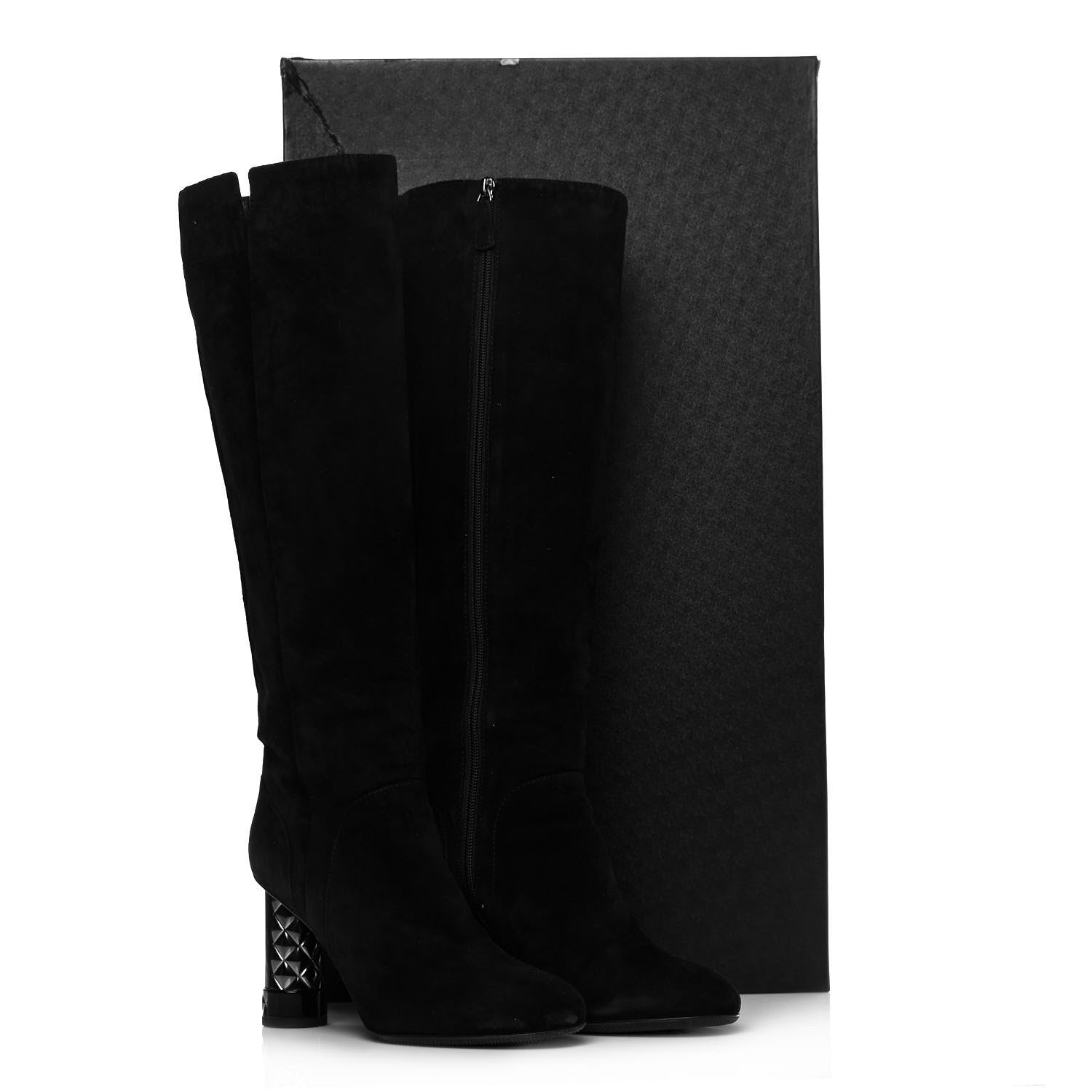 Chanel Suede Calfskin High Boots 39 Black 9 of 9