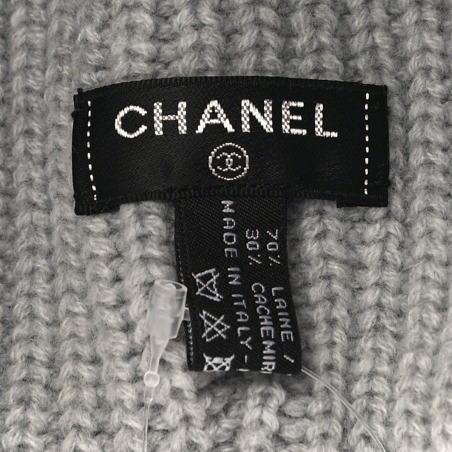 Chanel Wool Cashmere CC Beanie Hat Light Grey Fuchsia 6 of 6