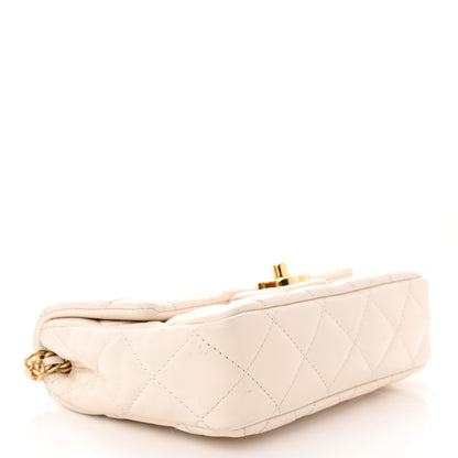 Chanel Shiny Lambskin Quilted Golden Links Top Handle Flap White 4 of 12